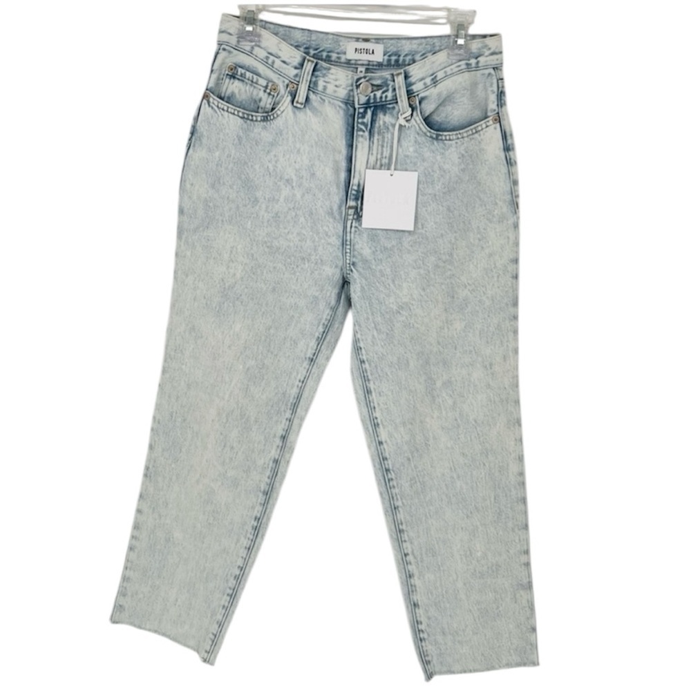 PISTOLA light Wash Raw Hem Straight Leg Jeans Cotton Blend 26